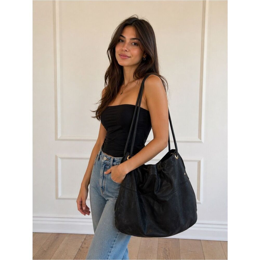 Vintage HOBO Black Leather Slouch Shoulder Bag